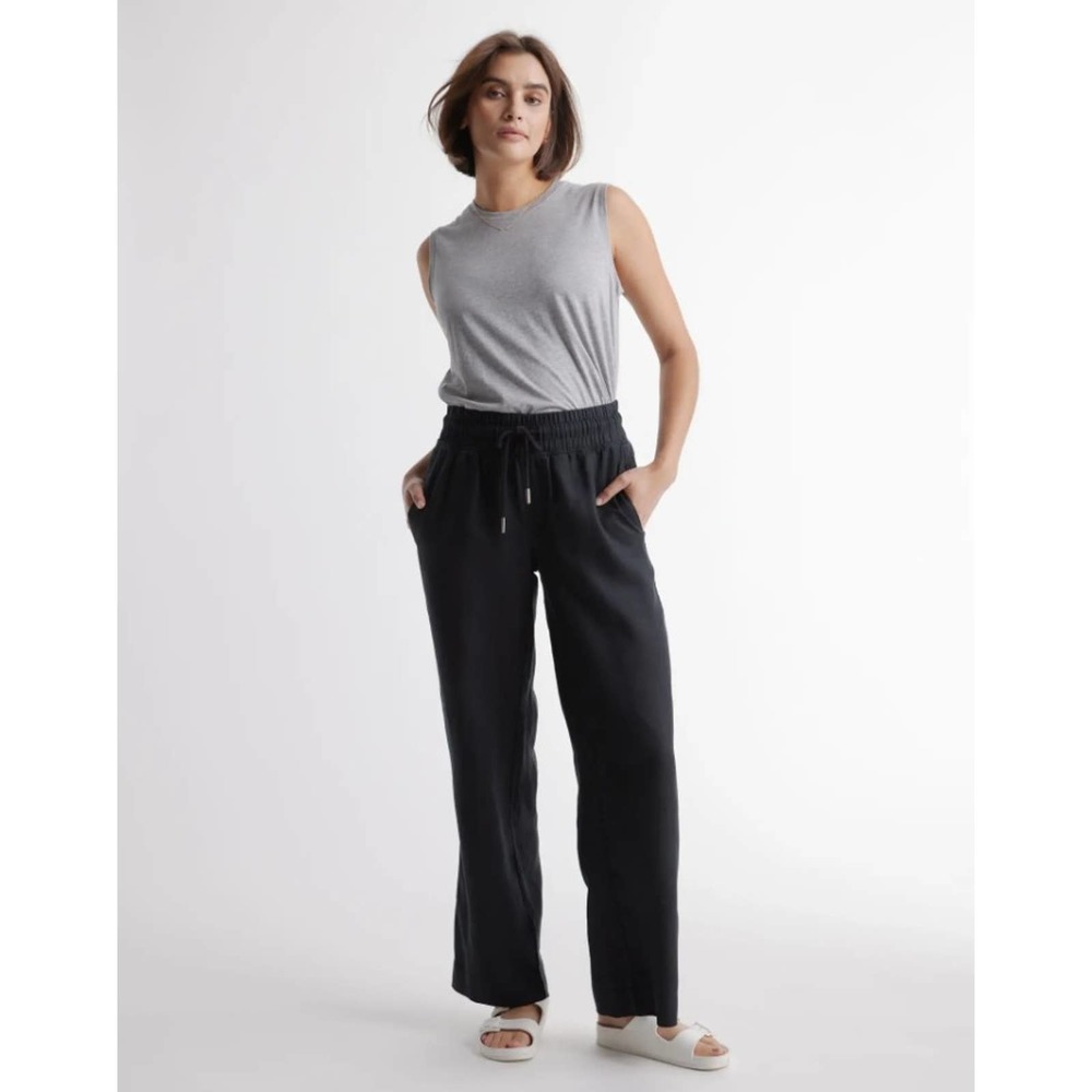 100% European Linen Wide Leg Pant NWT Large Black